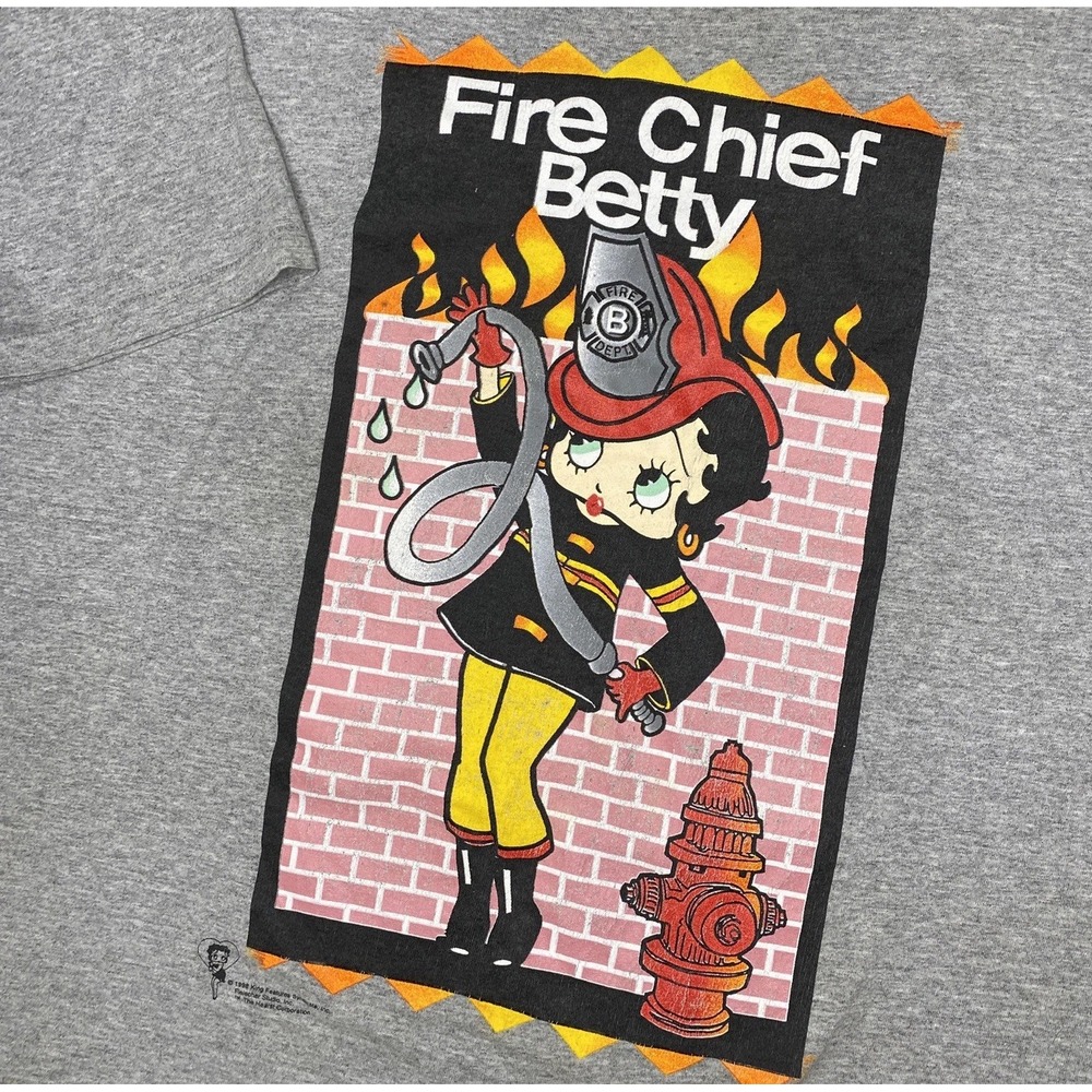 Vintage Betty Boop T-Shirt 90s Fire Dept Chief‎ Betty 1998 Graphic Tee Retro 2XL
